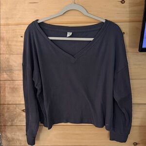 Hollister Women's V-Neck Ribbed Hoodie - Charcoal